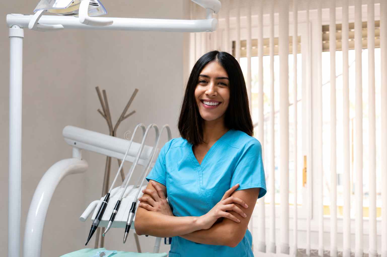 Smiling Dental Professional in Modern Clinic